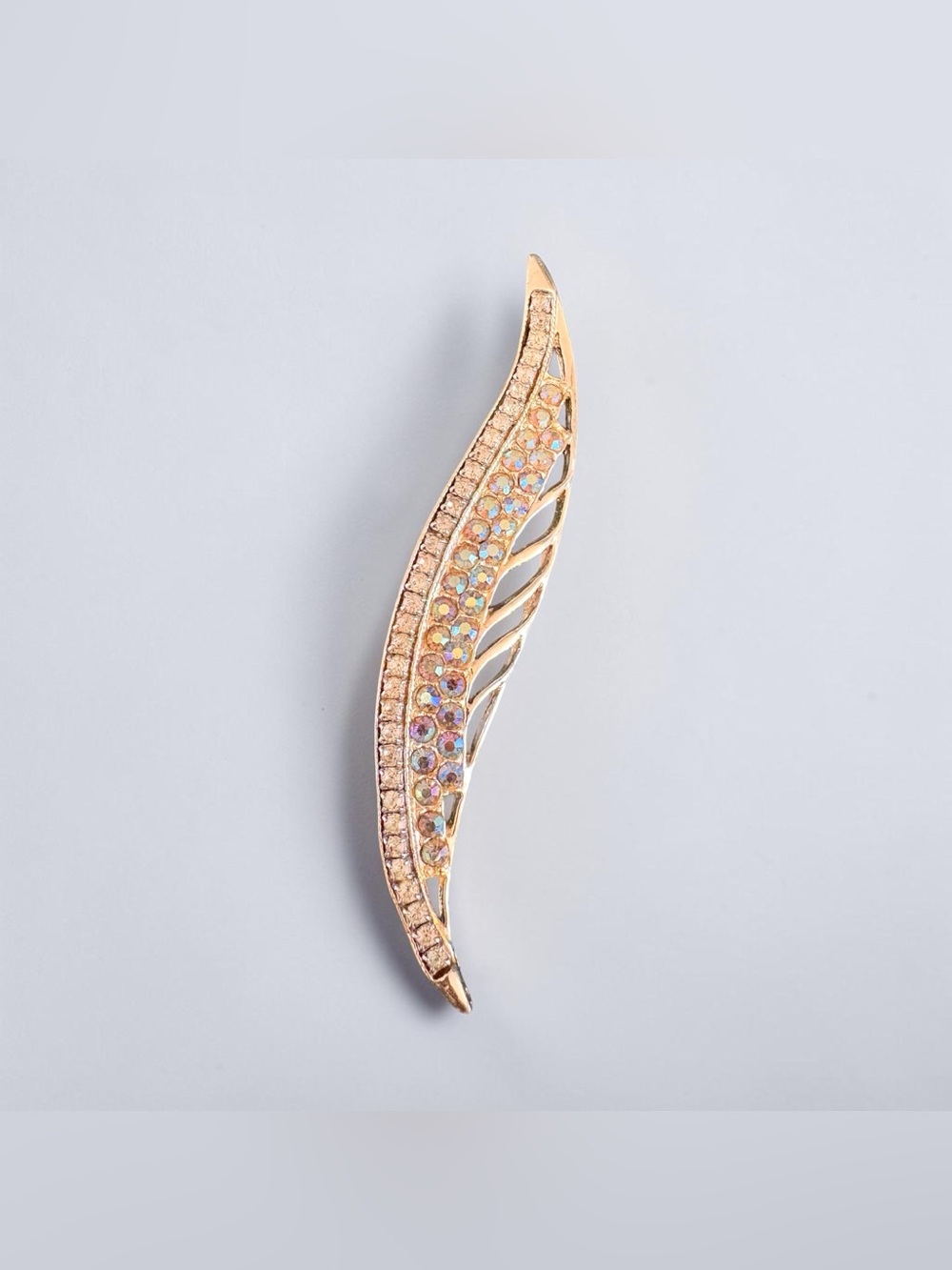 Mid-century Rhinestone Feather Brooch - Picture 1 of 8